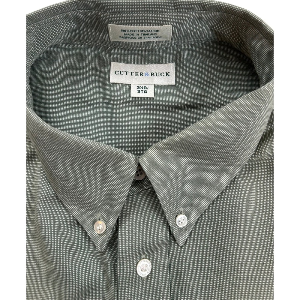 Cutter Buck Mens 3XB 3TG Green‎ Short Sleeve Button Down Shirt Pocket Big & Tall